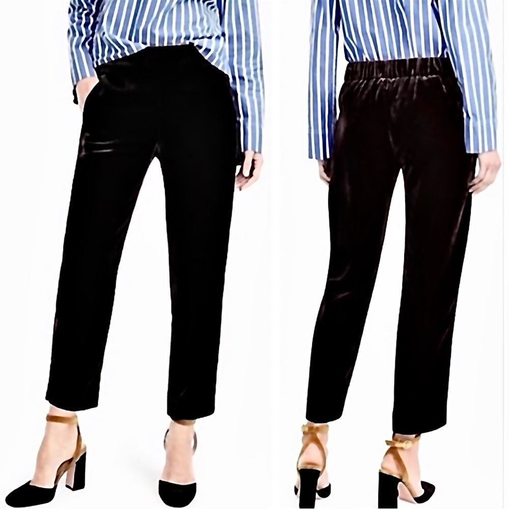 J.Crew Easy Pant in Black Velvet Relaxed Pull-on Ankle Crop Pants Size 2